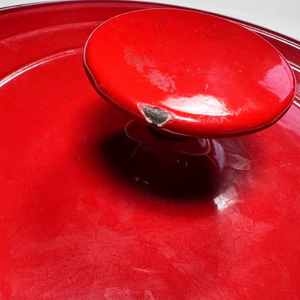 Dutch Oven Replacement Lid Red Enameled Cast Iron 12.5 inch Round Knob Heavy